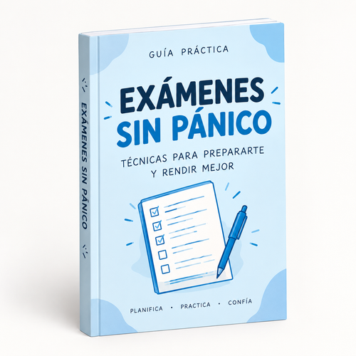 Portada azul del ebook Exámenes sin pánico